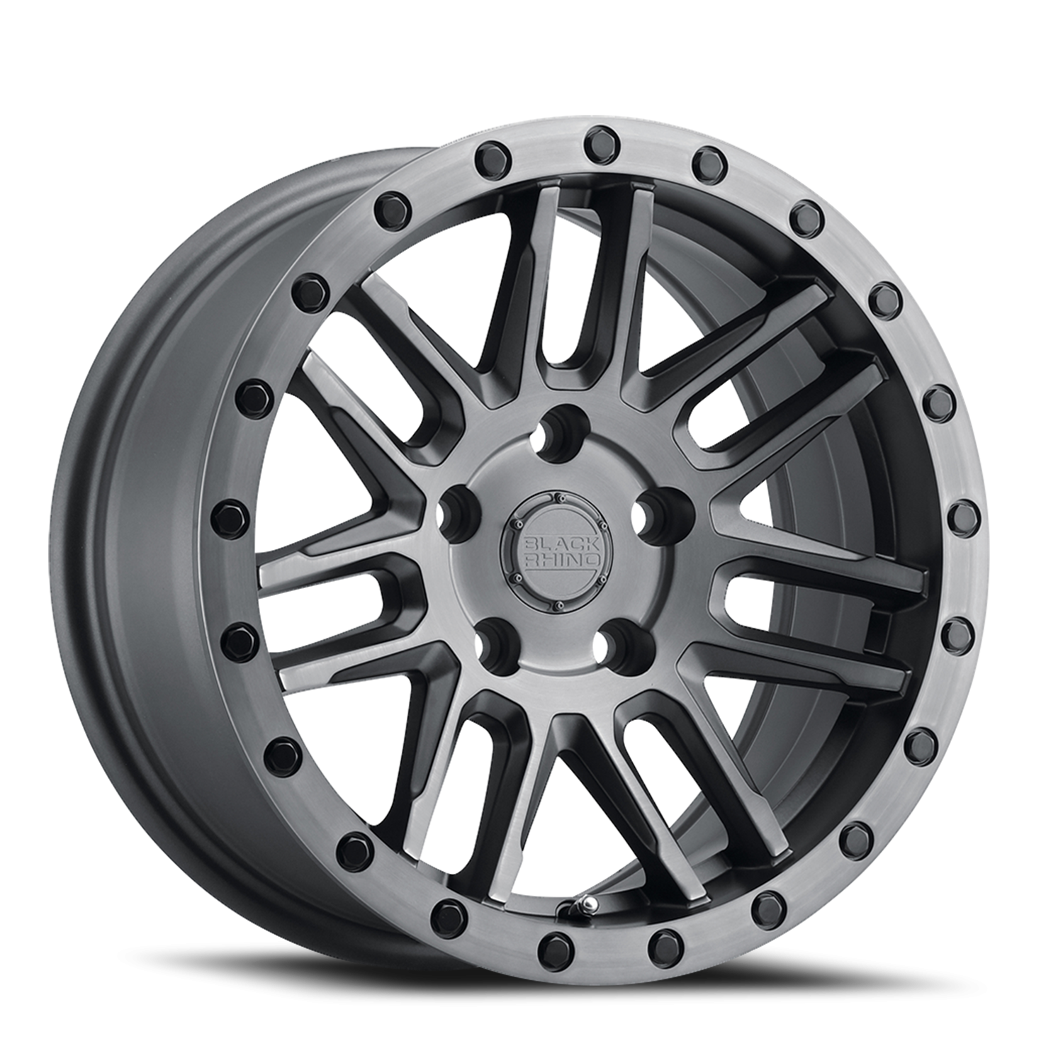 Black Rhino GM Arches  Brushed Gunmetal / Black Lip Edge-Black Bolts (17"x8", 5x112 Bolt Pattern,...
