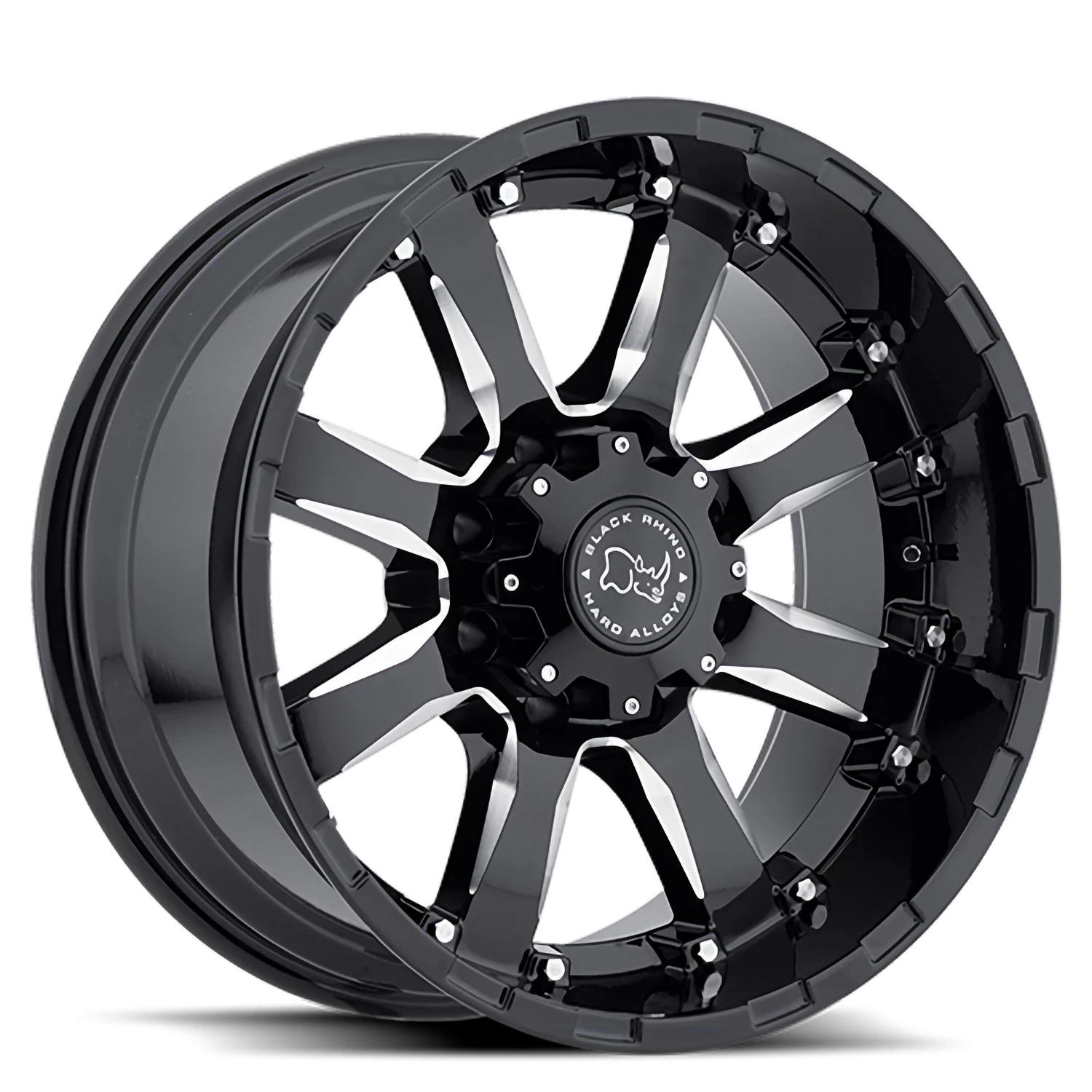 Black Rhino  Sierra  Gloss Black / Milled Spokes (17"x9", 8x170 Bolt Pattern, +12mm Offset, 125mm...