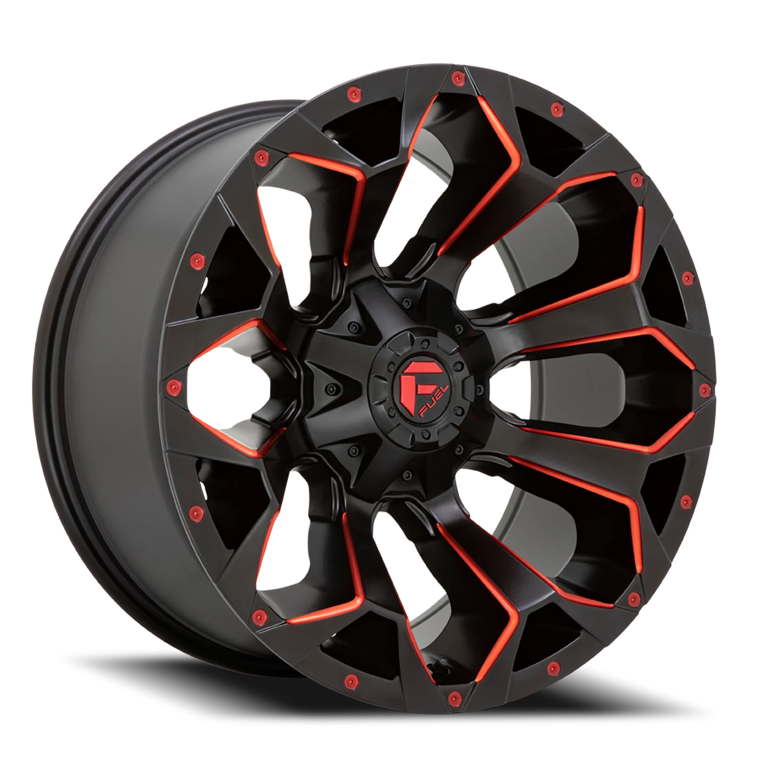 https://wheels.autosyncstudio.com/webp/Fuel/Assault_D787_Matte_Black_Milled-Red-Tint_8-lug_0001.webp