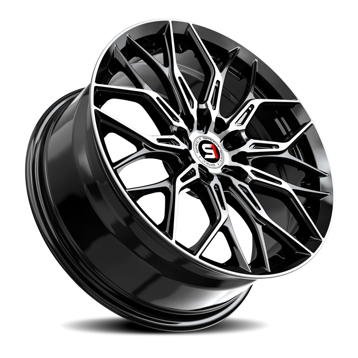 SP-57 BM custom wheel in gloss black and machined finish, featuring an intricate design with multiple spokes, suitable for enhancing vehicle style and performance.