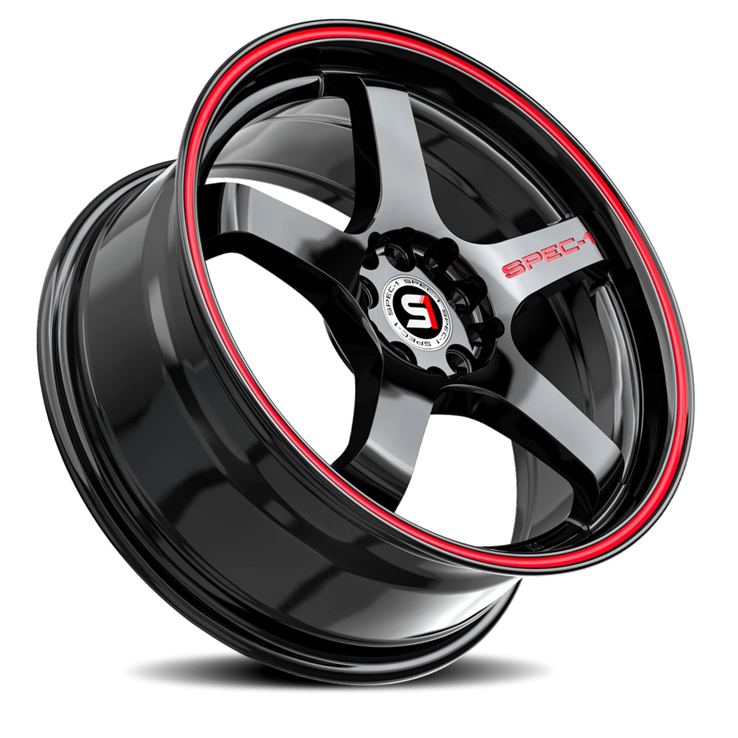 SPT-31 GBRL wheel by Spec-1 featuring a glossy black finish with a red line detail, highlighting its custom design for luxury vehicles.