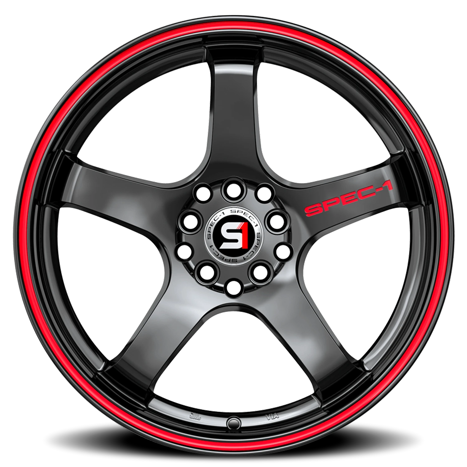 SPT-31 GBRL wheel by Spec-1 featuring a glossy black finish with red accents, designed for custom automotive applications.