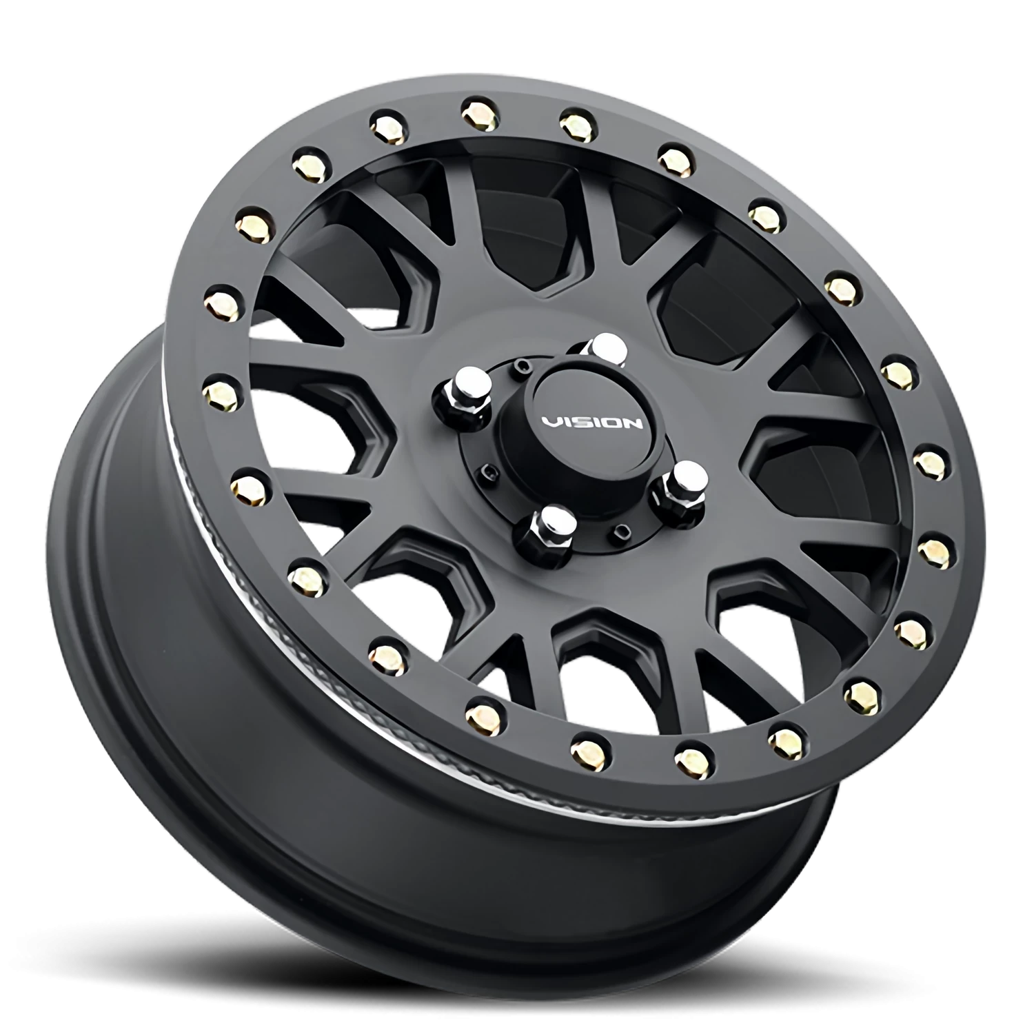https://wheels.autosyncstudio.com/webp/Vision/Invader-Beadlock-UTV-GV8BL_SB_Satin_Black_Gold-Rivets_4-lug_0002.webp